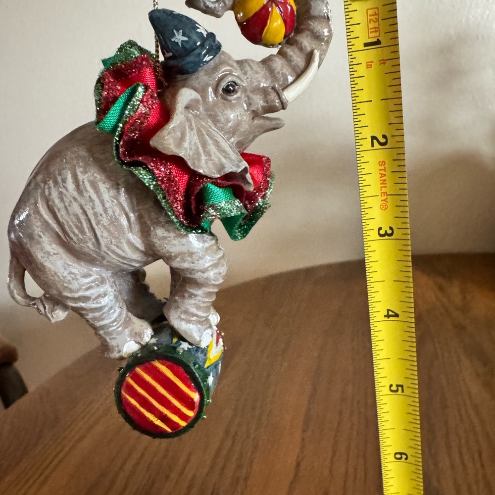 Festive Elephant Circus Ornament - Gray with Red & Green
